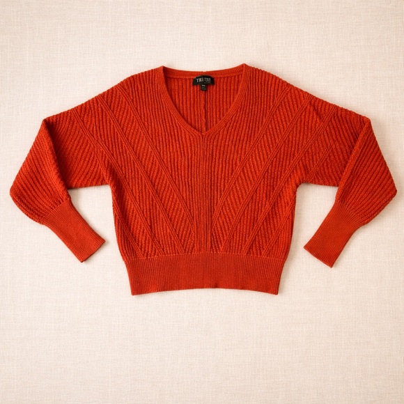 ✨ Truth by Republic Burnt Orange V Neck Sweater Size M - Picture 3 of 8
